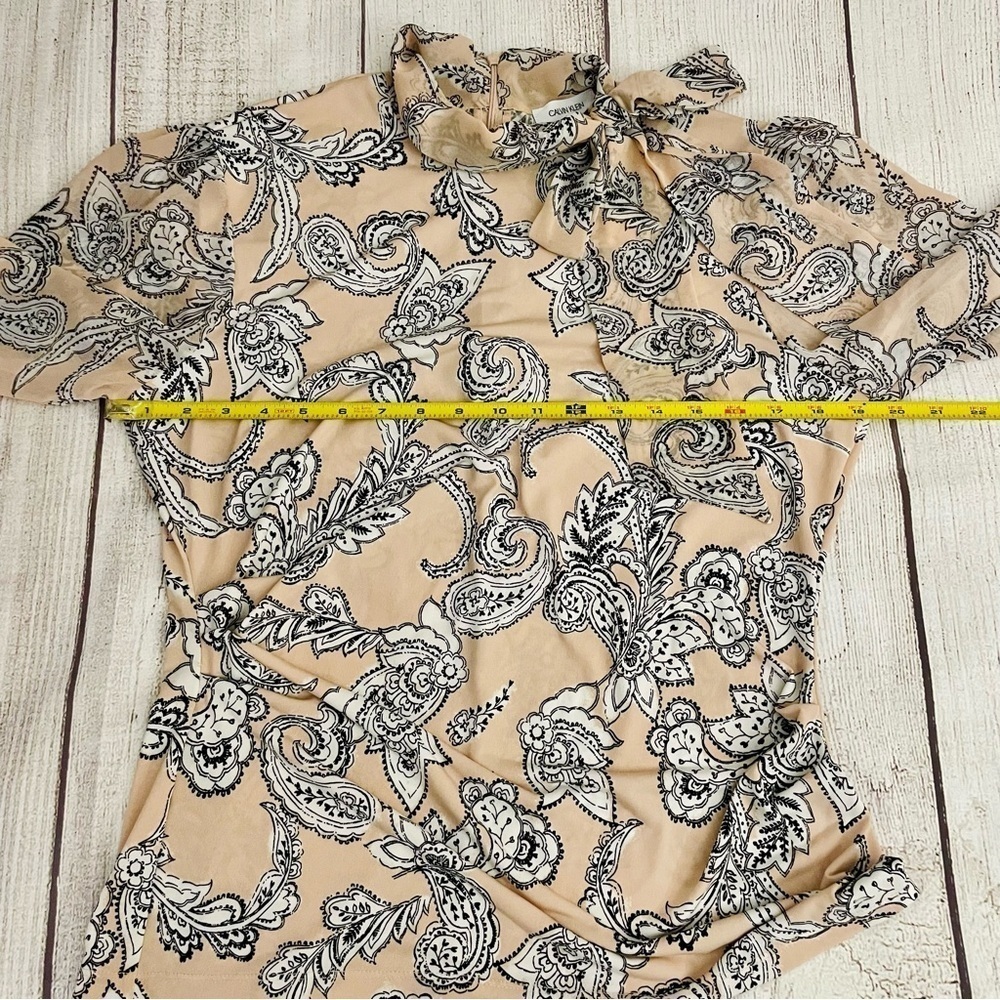 CALVIN KLEIN Women’s Long Sleeve Blouse Paisley Pink Black White Size Small - Picture 3 of 10